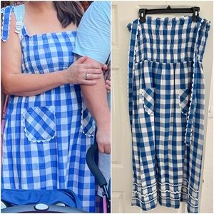 Pink City Prints Blue Gingham & scallops Smocked dress Size L